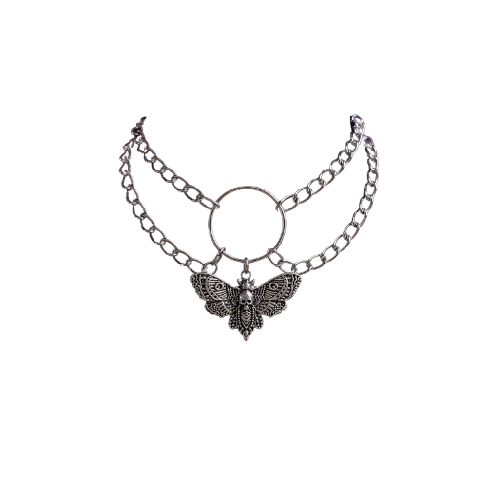Skull And Moth Pendant Necklace