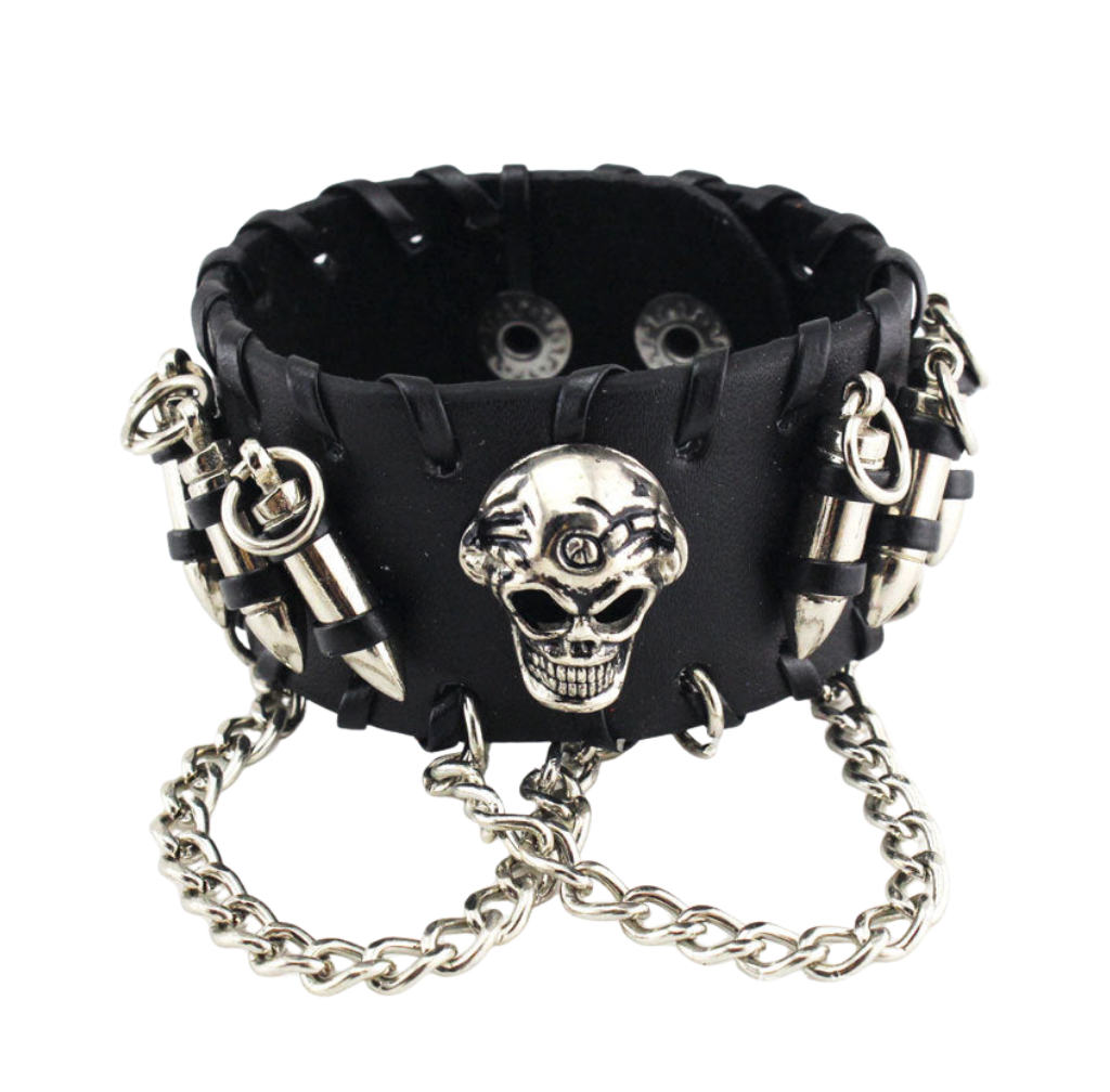 Skull Chain Leather Bracelet