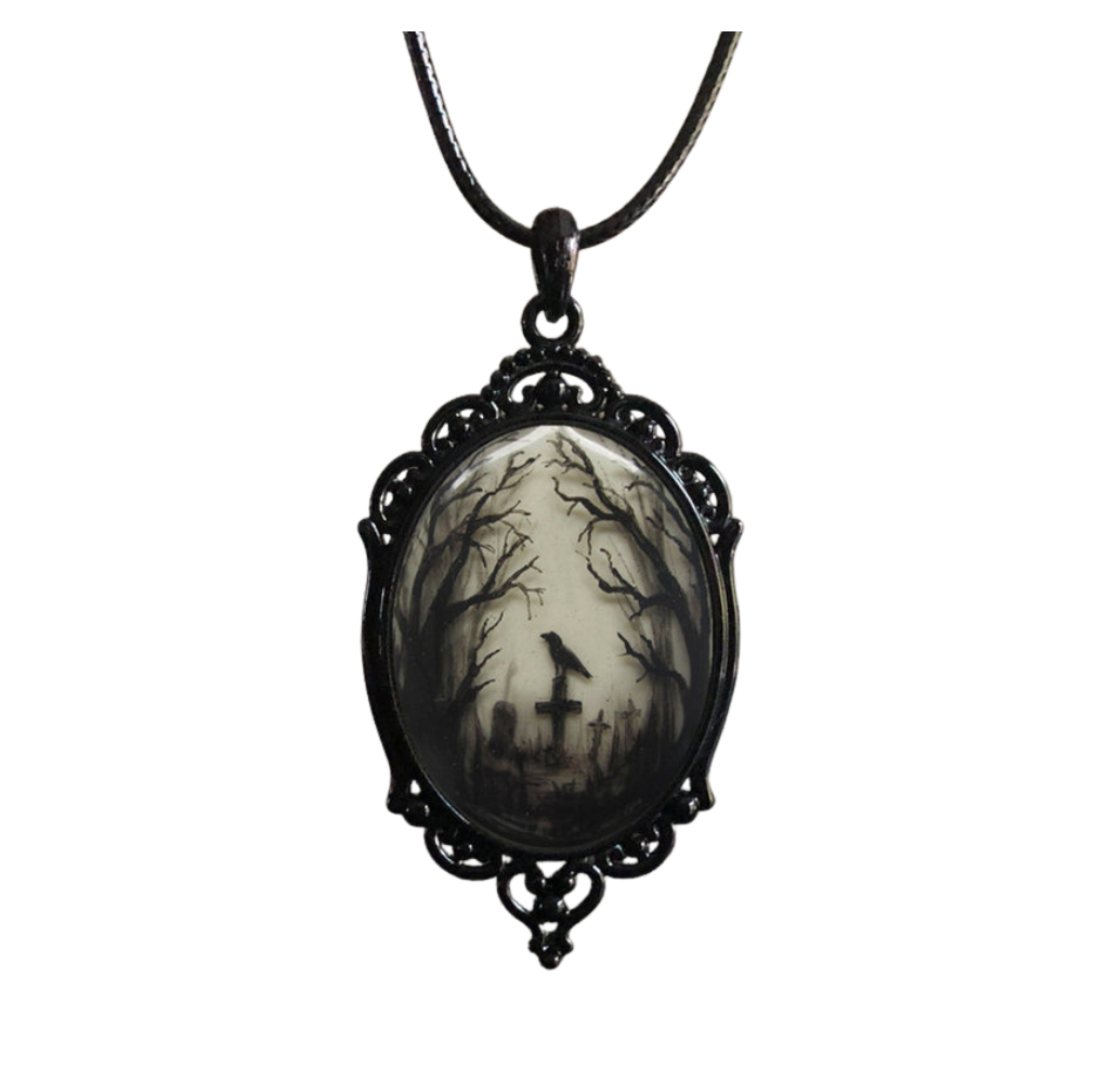 Crow Glass Pendant Necklace