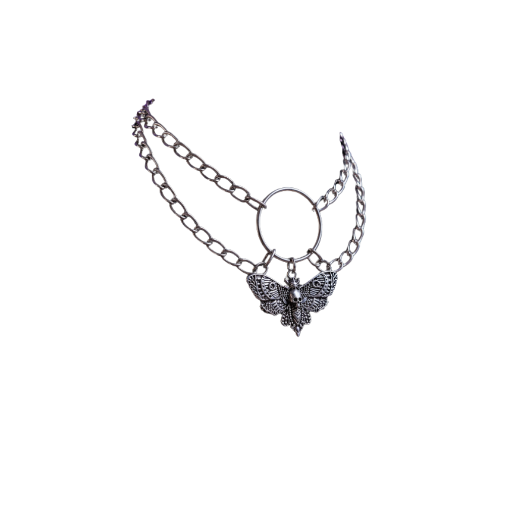 Skull And Moth Pendant Necklace