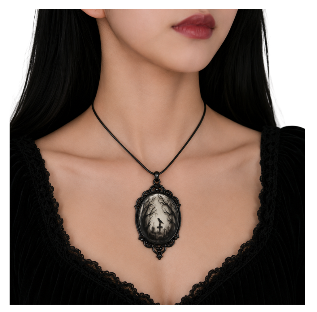 Crow Glass Pendant Necklace