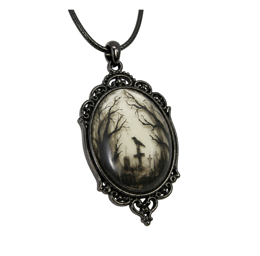 Crow Glass Pendant Necklace
