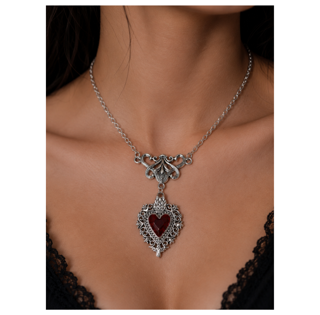 Skull Heart Victorian Necklace