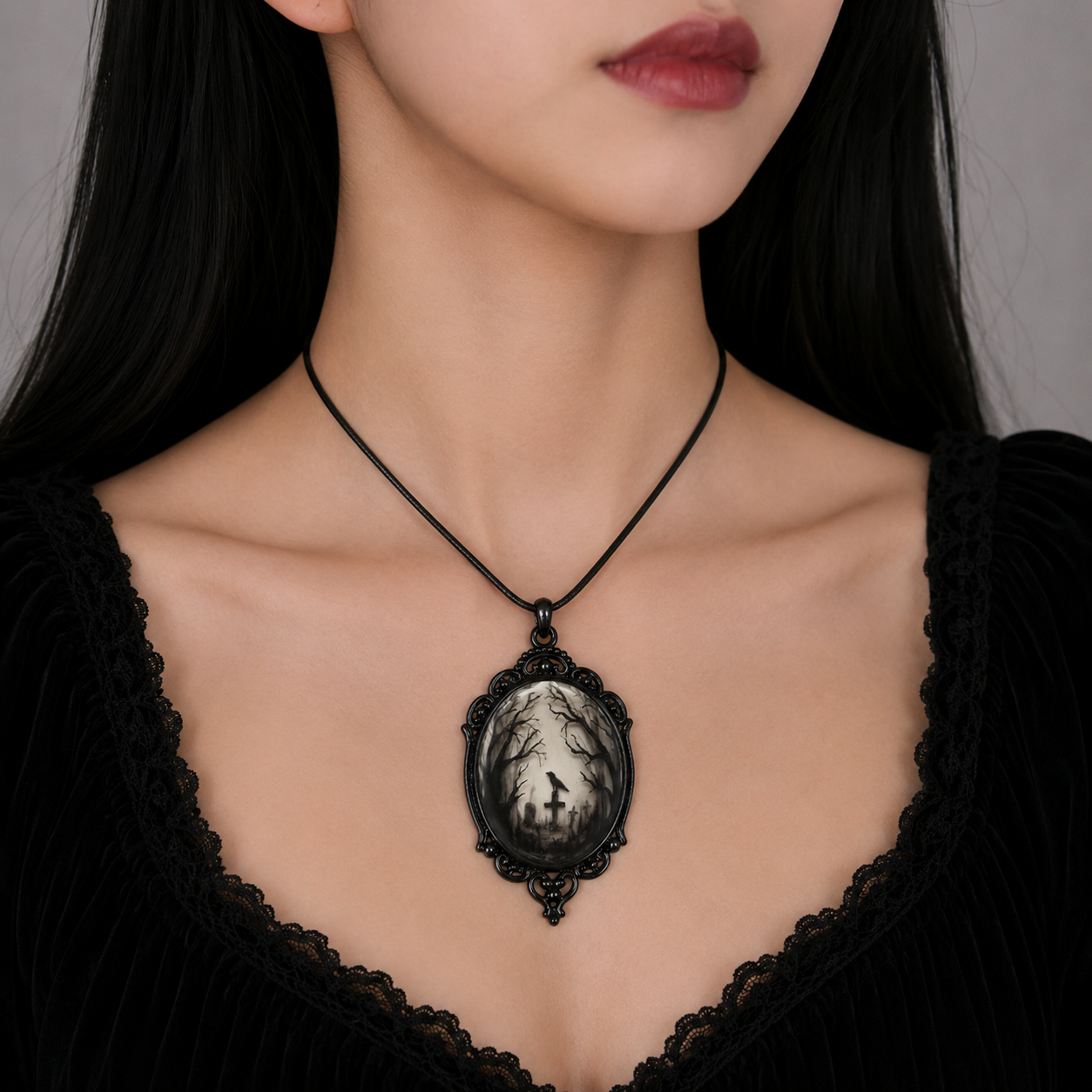 Crow Glass Pendant Necklace