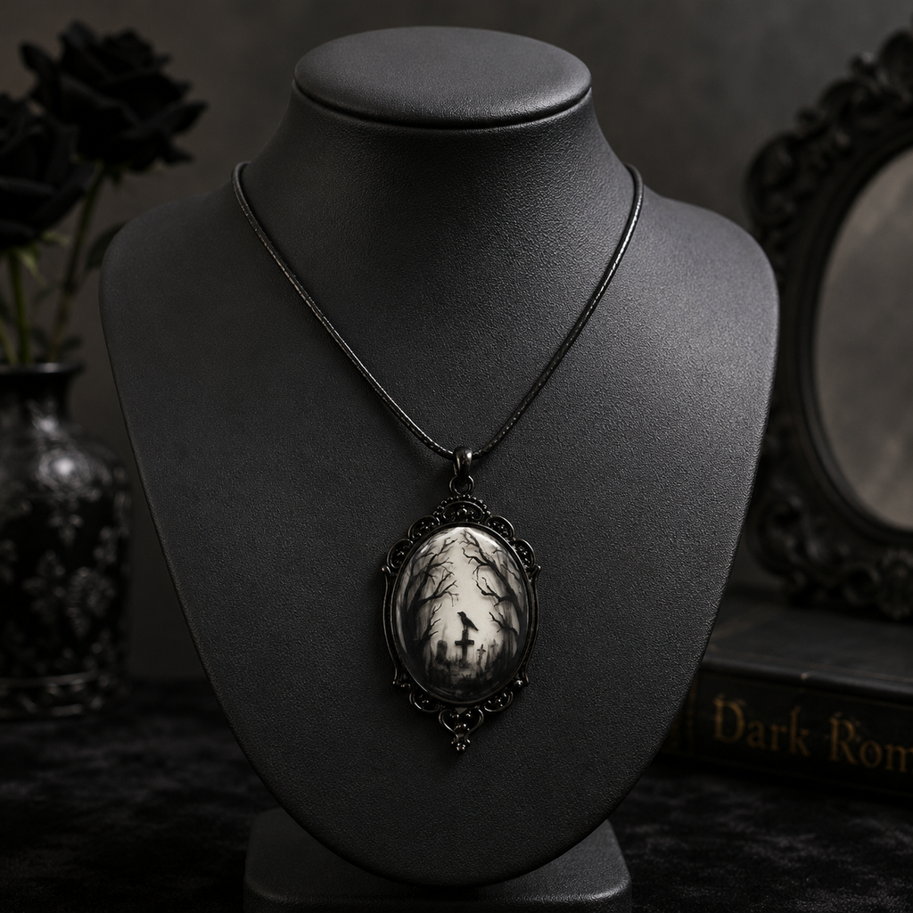 Crow Glass Pendant Necklace