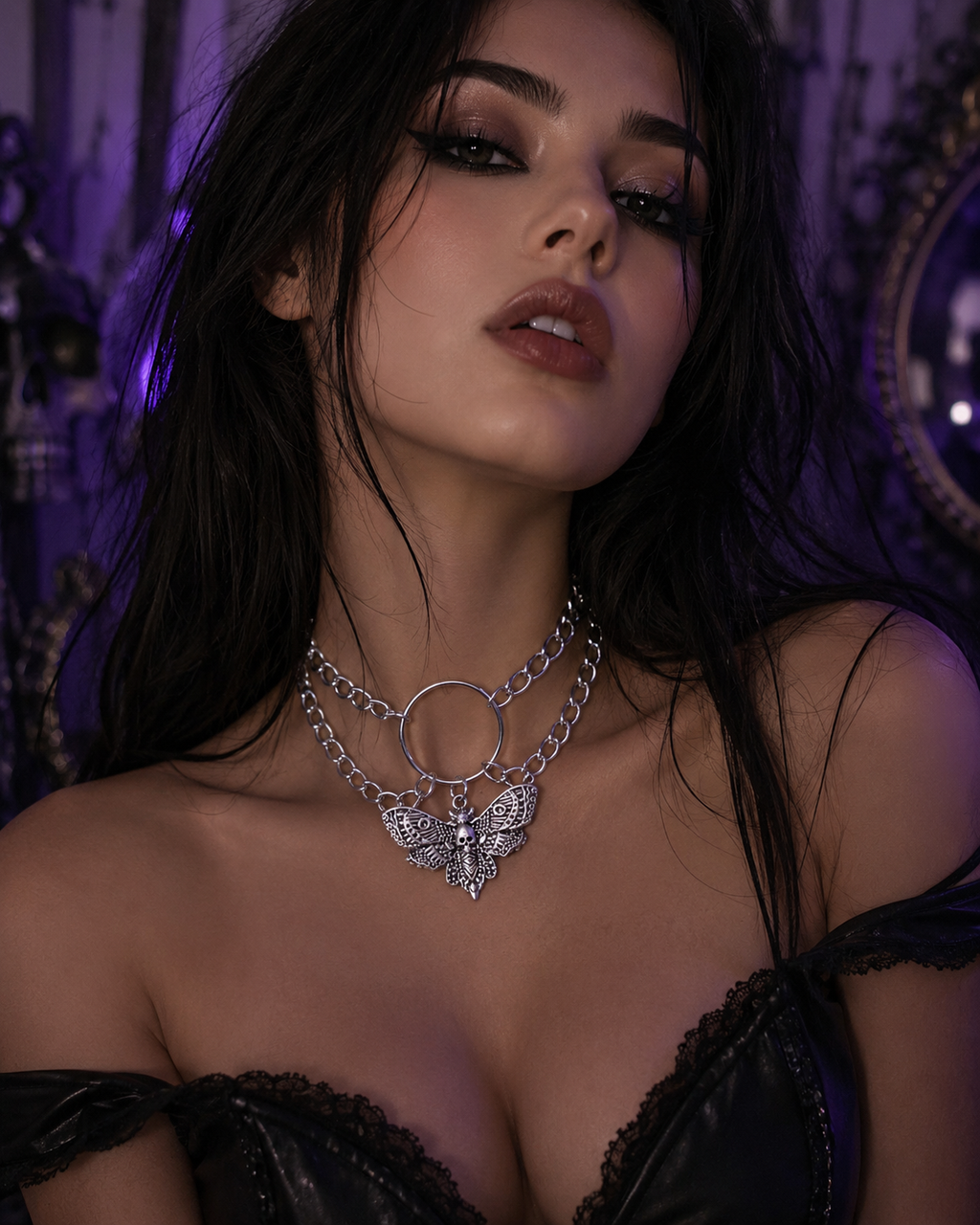 Skull And Moth Pendant Necklace
