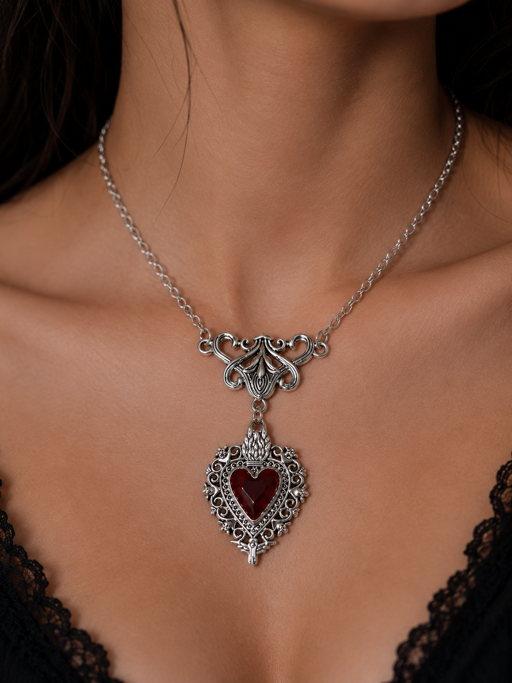 Skull Heart Victorian Necklace