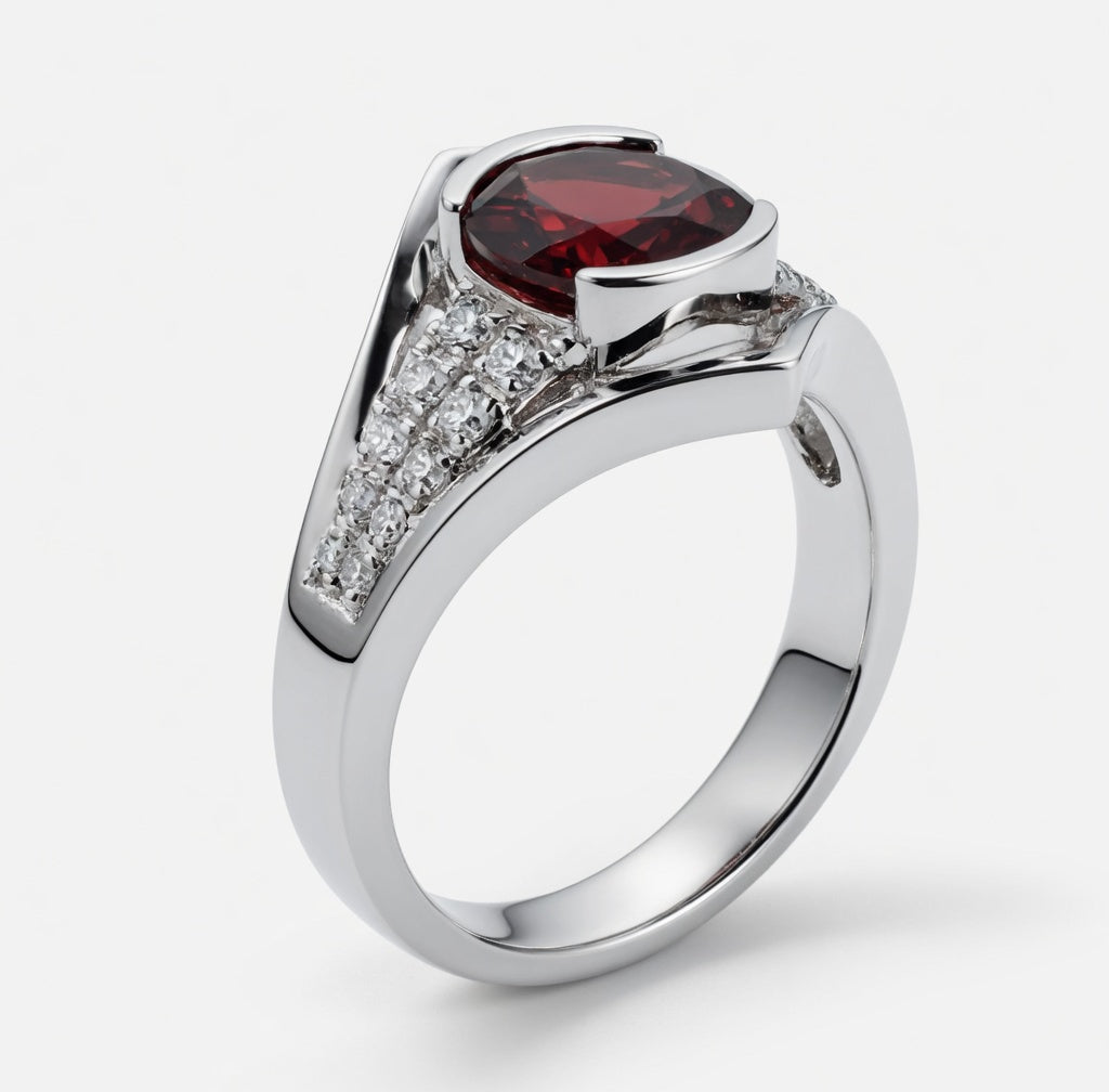 Elegant Oval Red Garnet Geometric Ring
