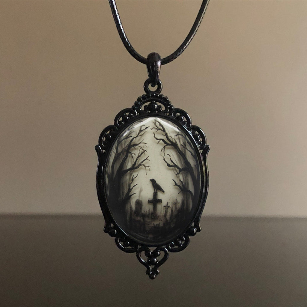 Crow Glass Pendant Necklace