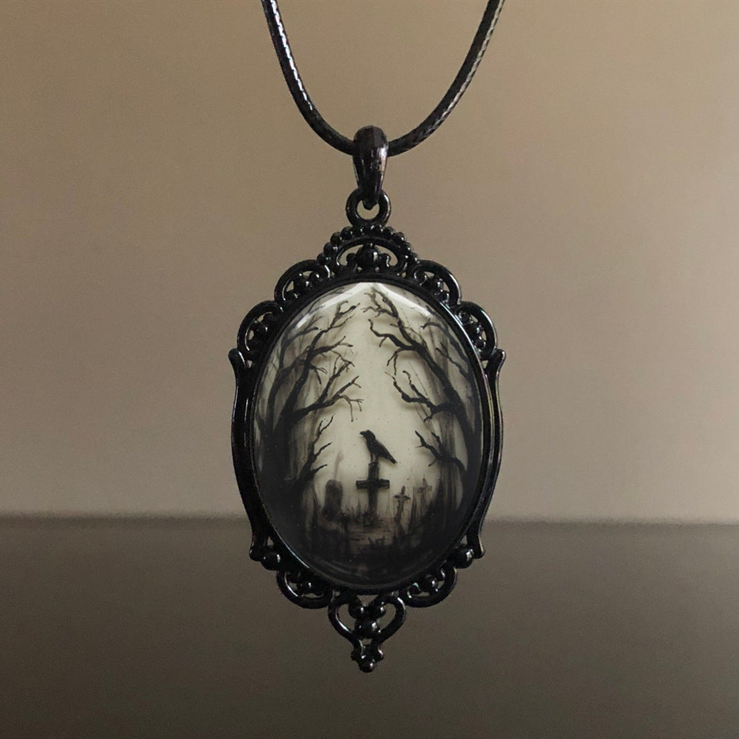 Crow Glass Pendant Necklace